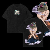 Nysekai "Inosuke Hashibira Beast Breathing" Demon Slayer: Kimetsu no Yaiba Vintage Washed Oversized T-Shirt