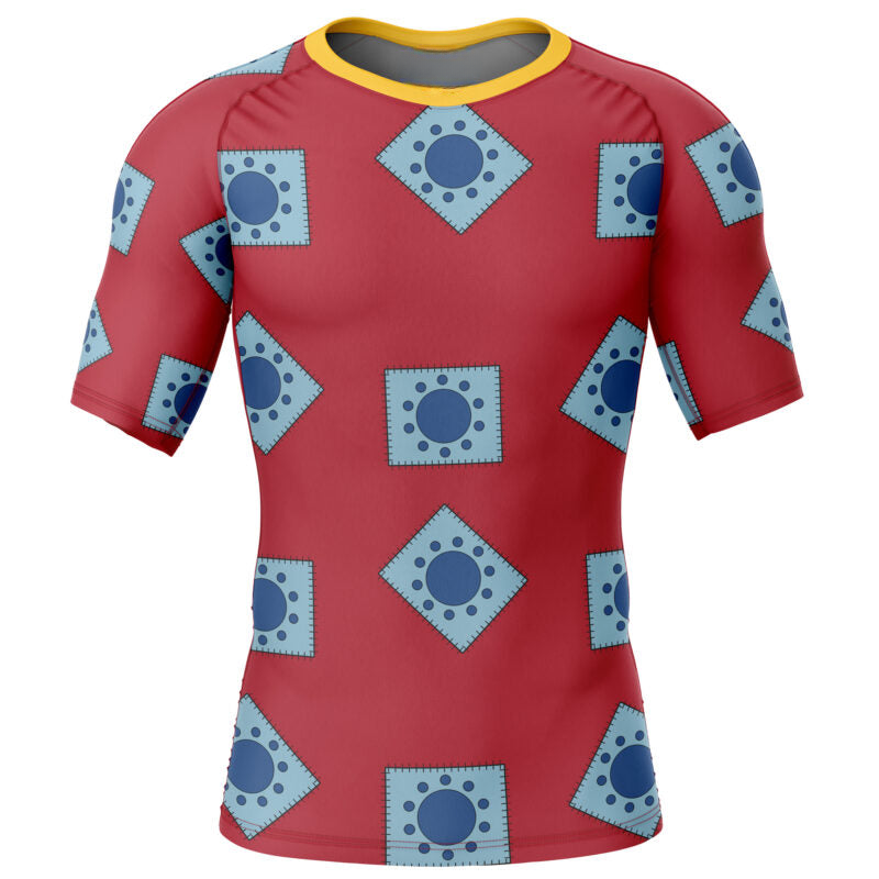 Luffy Wano pattern One Piece Short Sleeve Rash Guard Compression Shirt