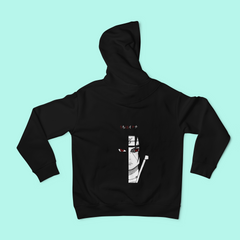 a black hoodie with a picture of a cross on it