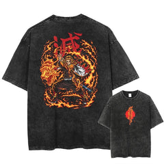 Nysekai "Flame Breathing" Demon Slayer Vintage Washed Oversized T-Shirt