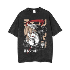 Nysekai "Hello Power" Chainsaw Man Vintage Washed Oversized T-Shirt