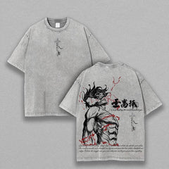Nysekai "Eren Yeager Attack Titans Power" Attack on Titan Vintage Washed Oversized T-Shirt