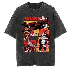 Nysekai "Never Give Up" Black Clover Vintage Washed Oversized T-Shirt