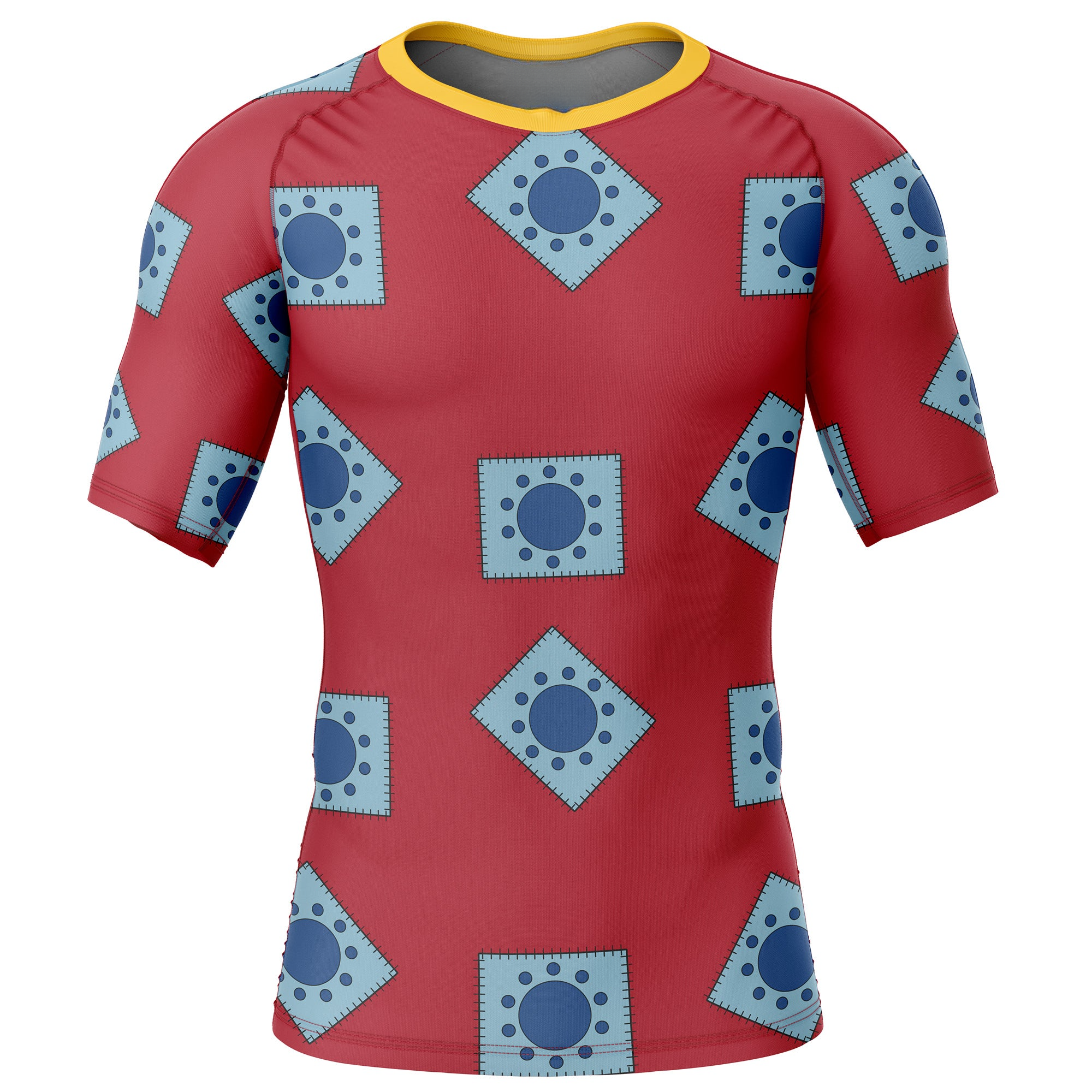 Luffy Wano pattern One Piece Short Sleeve Rash Guard Compression Shirt