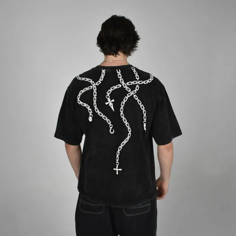 Nysekai "Kurapika Ring Chains Hunter x Hunter" Vintage Washed Oversized T-Shirt - Nysekai