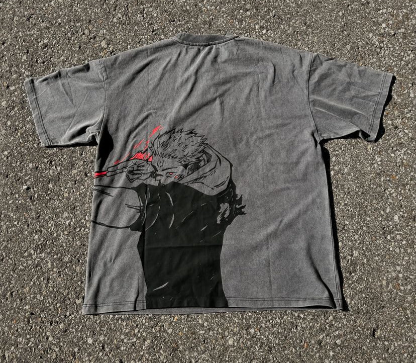 Nysekai "Ryomen Sukuna Divine Flame Jujutsu Kaisen" Vintage Washed Oversized T-Shirt - Nysekai