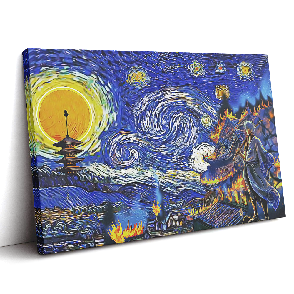 Village on Fire Gintama Starry Night Canvas Print Wall Art - Nysekai