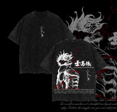 Nysekai "Eren Yeager Attack Titans Power" Attack on Titan Vintage Washed Oversized T-Shirt