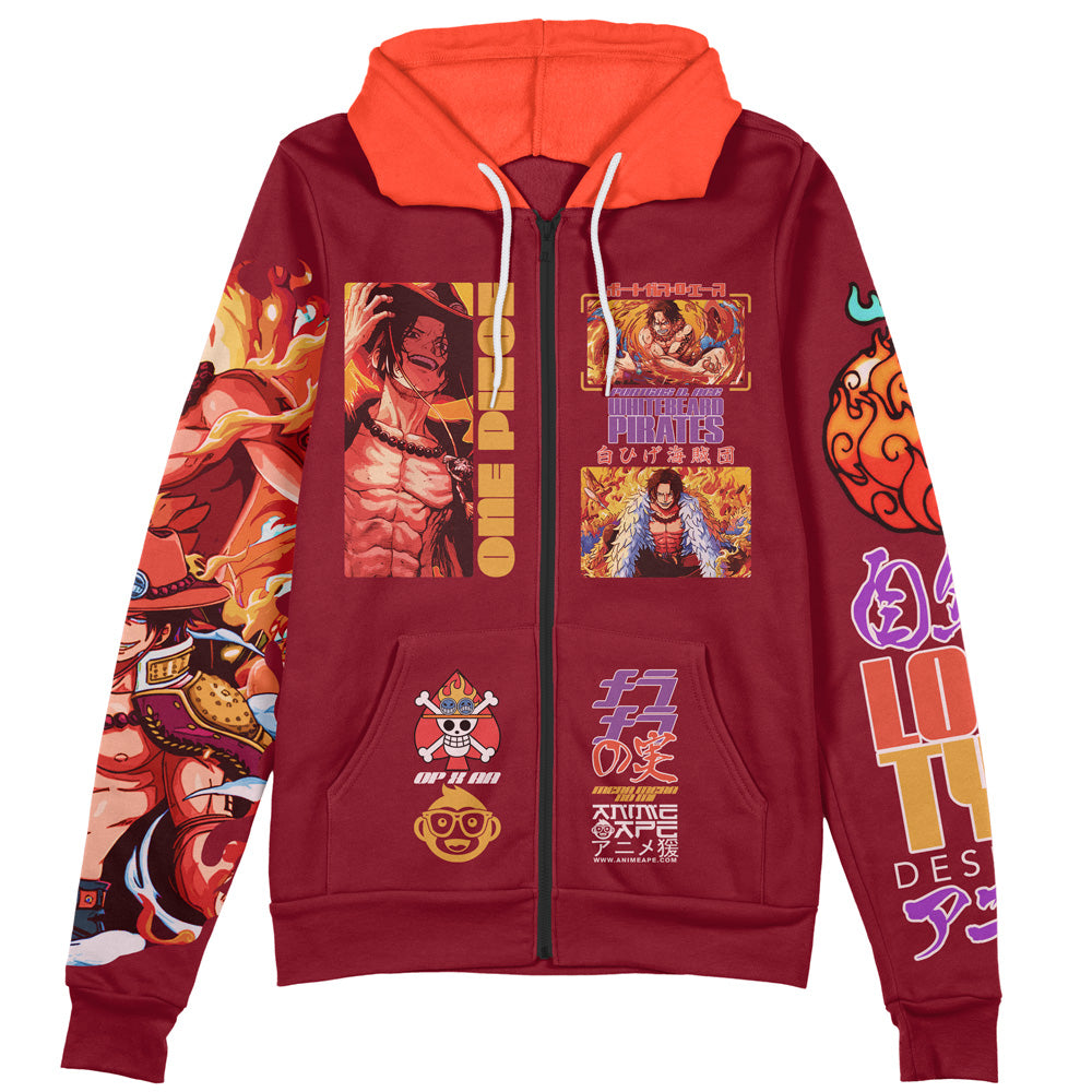 Portgas D. Ace V3 One Piece Streetwear Zip Hoodie Jacket