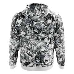 Ahegao Manga Collage Zip Hoodie Jacket,Trippy