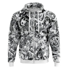 Ahegao Manga Collage Zip Hoodie Jacket,Trippy