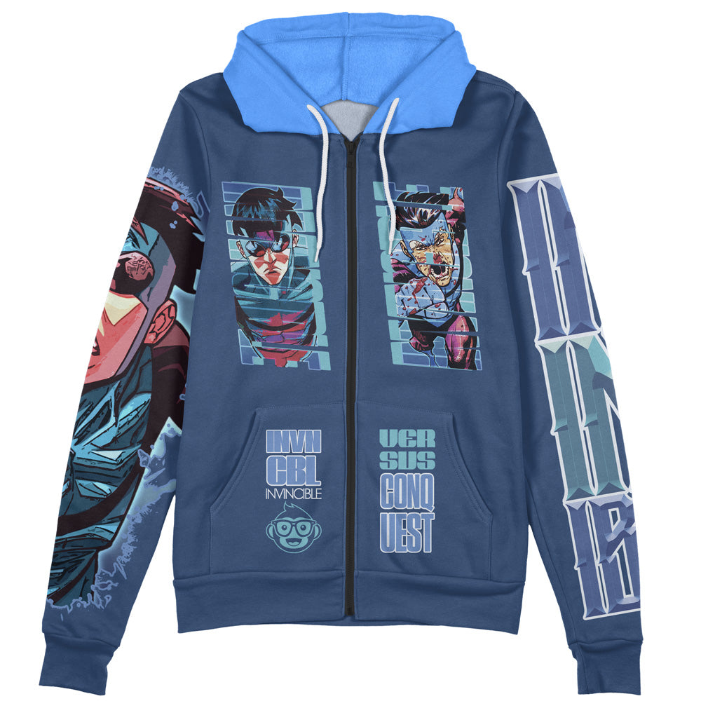Invincible Blue Invincible Streetwear Zip Hoodie Jacket