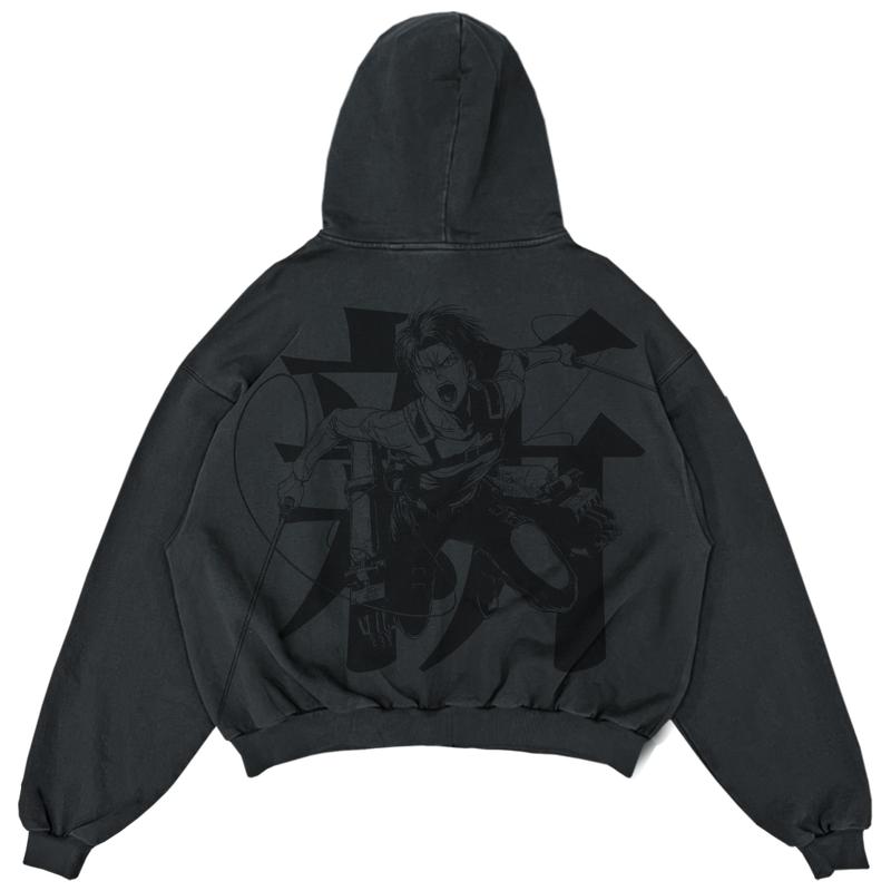 a black hoodie with a picture of a woman on it