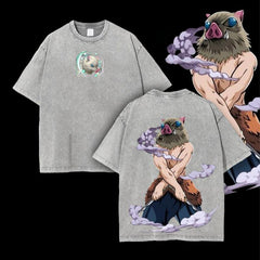 Nysekai "Inosuke Hashibira Beast Breathing" Demon Slayer: Kimetsu no Yaiba Vintage Washed Oversized T-Shirt