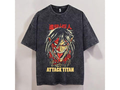 Nysekai "Eren Yeager Attack Titans Power" Attack on Titan Vintage Washed Oversized T-Shirt V1