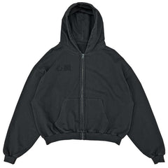 a black hoodie with a zippered hoodie on it