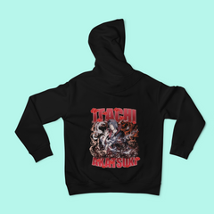 a black hoodie with a picture of a group of zombies on it