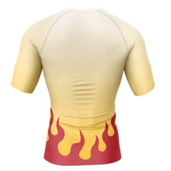 Kyojuro Regoku Demon Slayer Short Sleeve Rash Guard Compression Shirt