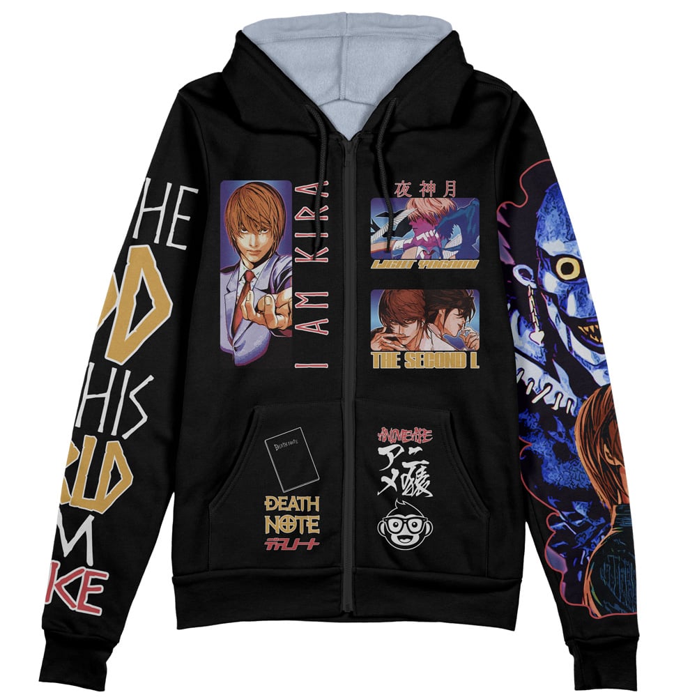 Light Yagami V2 Death Note Streetwear Zip Hoodie Jacket