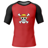 Luffy Straw Hat pirates One Piece Short Sleeve Rash Guard Compression Shirt
