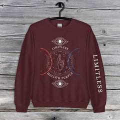 a maroon sweatshirt with the words hamlet's hollow people printed on it