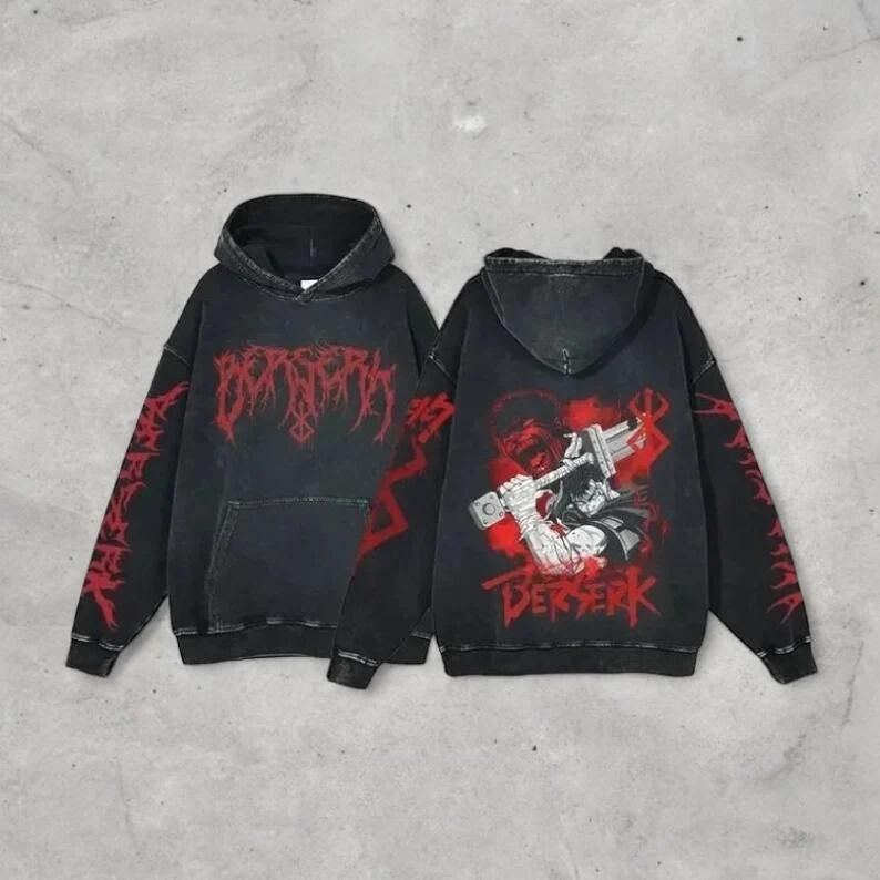 Anime Berserk Retro Washed 2-Sided Vintage Oversized Hoodie - Nysekai