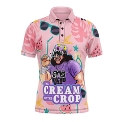 The Cream of the Crop Pro Wrestling Pink Tropical V3 Polo Goft Shirt