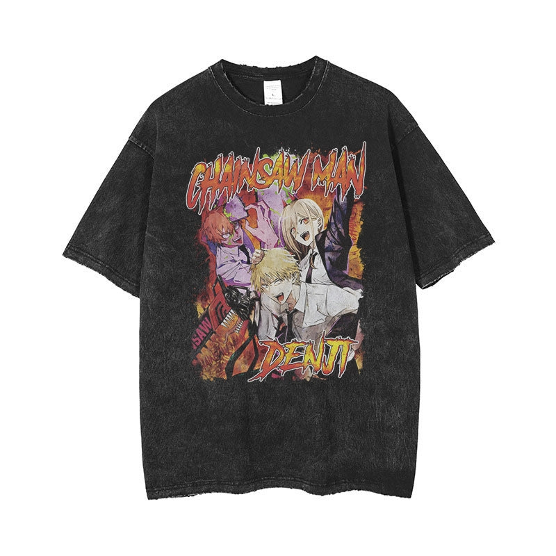 Nysekai "Duo" Chainsaw Man Vintage Washed Oversized T-Shirt