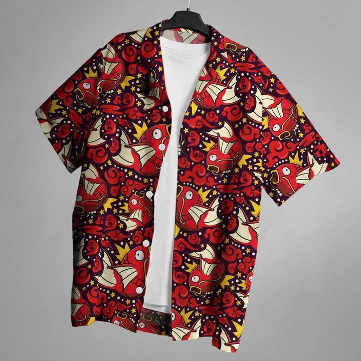 Nysekai "Pokemon Magikarp With Red Waves" Button Up Hawaiian Shirt