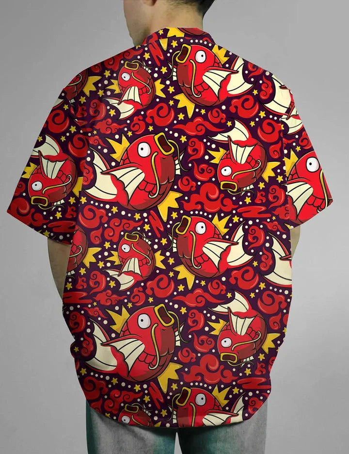 Nysekai "Pokemon Magikarp With Red Waves" Button Up Hawaiian Shirt