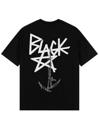 a black t - shirt with white letters and an anchor