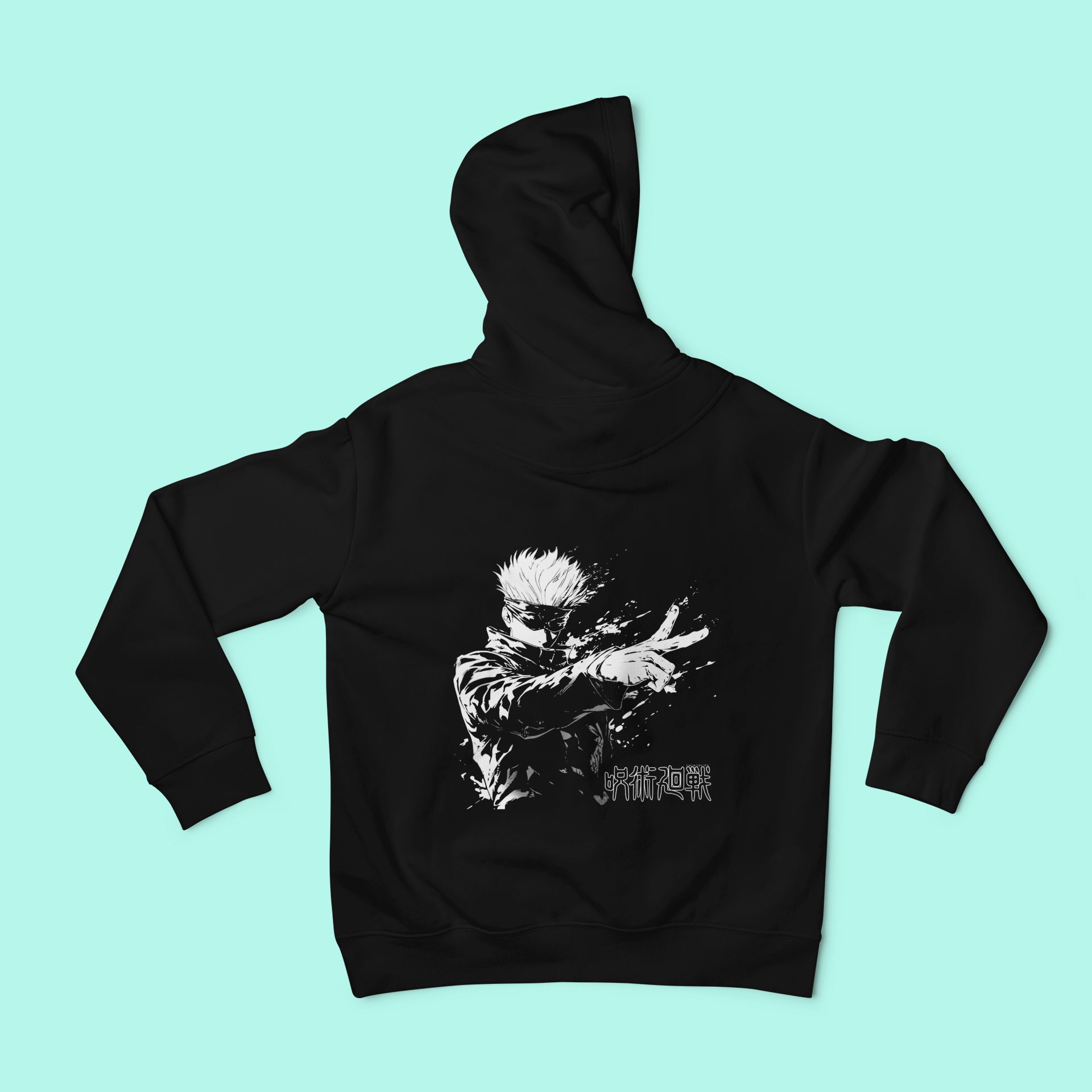 a black hoodie with a picture of a man holding a gun