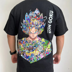 a man wearing a black shirt with a dragon on it