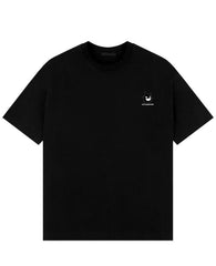 a black t - shirt with a white logo on the chest