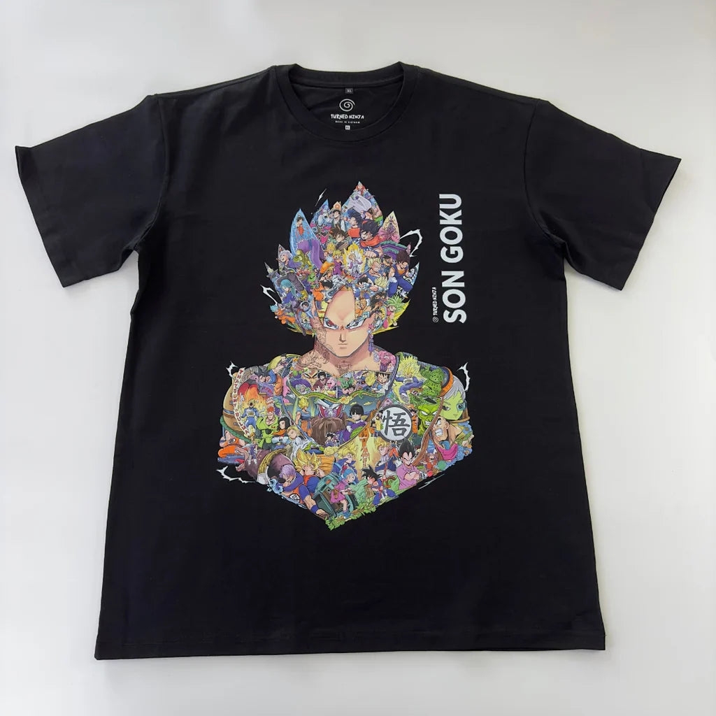 a black t - shirt with a picture of gohan on it