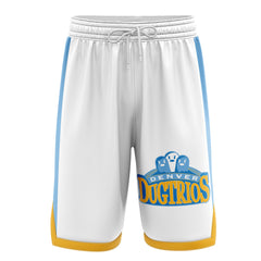 a white shorts with a blue and yellow stripe