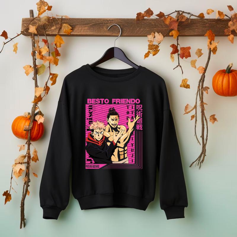 a black sweatshirt with a picture of a man and a woman on it