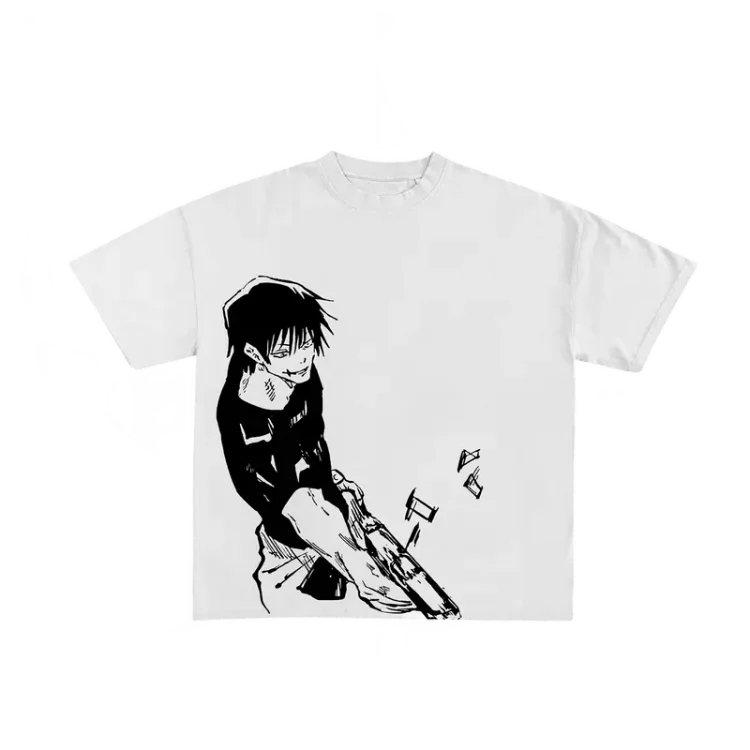 a white t - shirt with a black and white drawing of a girl on a