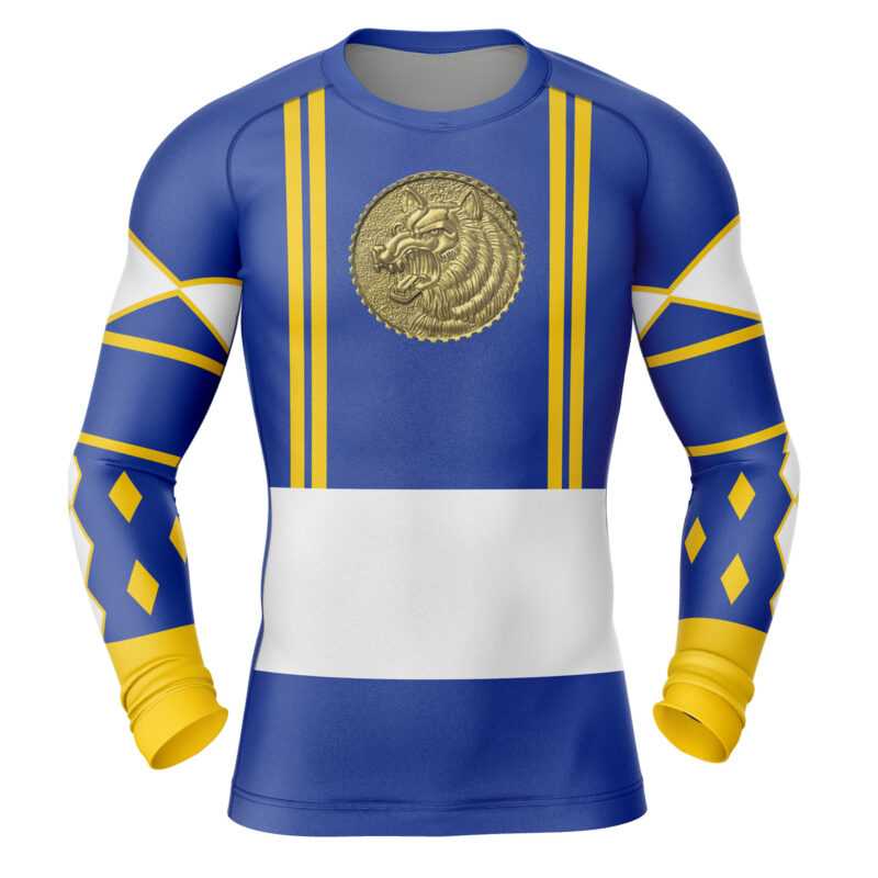 Blue Ranger Ninjetti Mighty Morphin Power Rangers Long Sleeve Rash Guard Compression