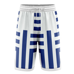 a close up of a soccer shorts on a white background