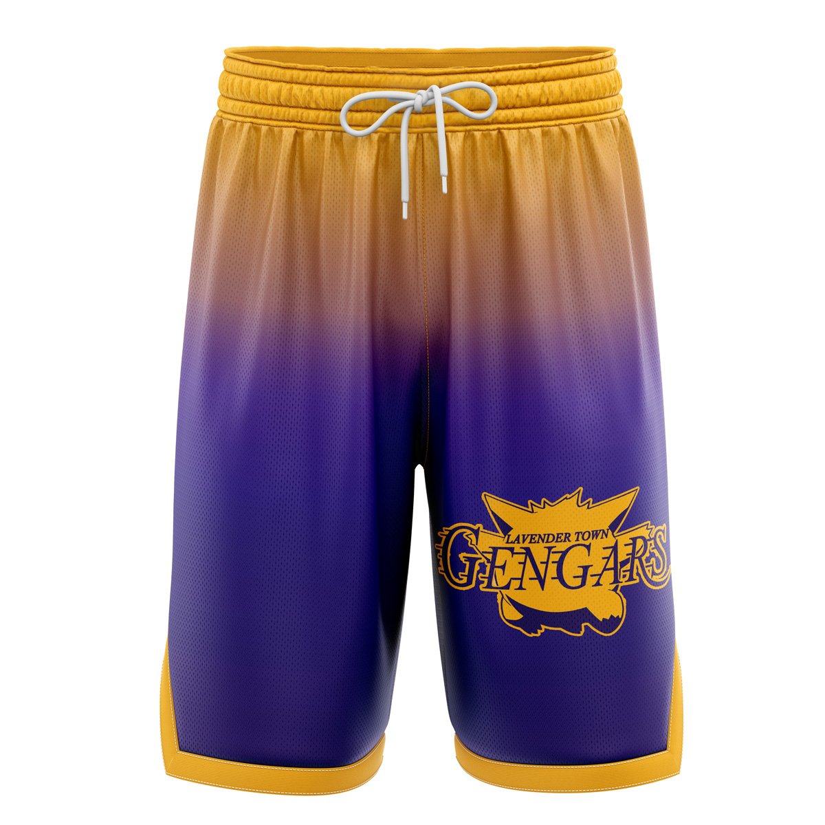 a purple and yellow shorts with the word gengars on it