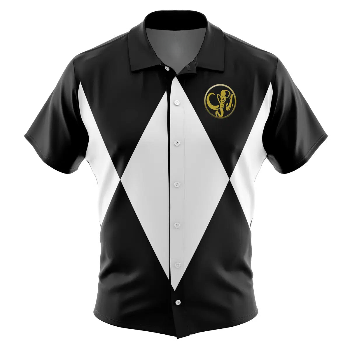 Black Ranger Mighty Morphin Power Rangers Button Up Hawaiian Shirt