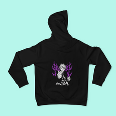 a black hoodie with an anime character on it