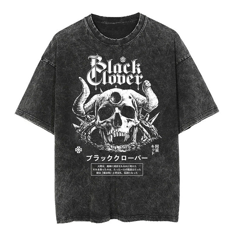 Nysekai "Demon Skull" Black Clover Vintage Washed Oversized T-Shirt