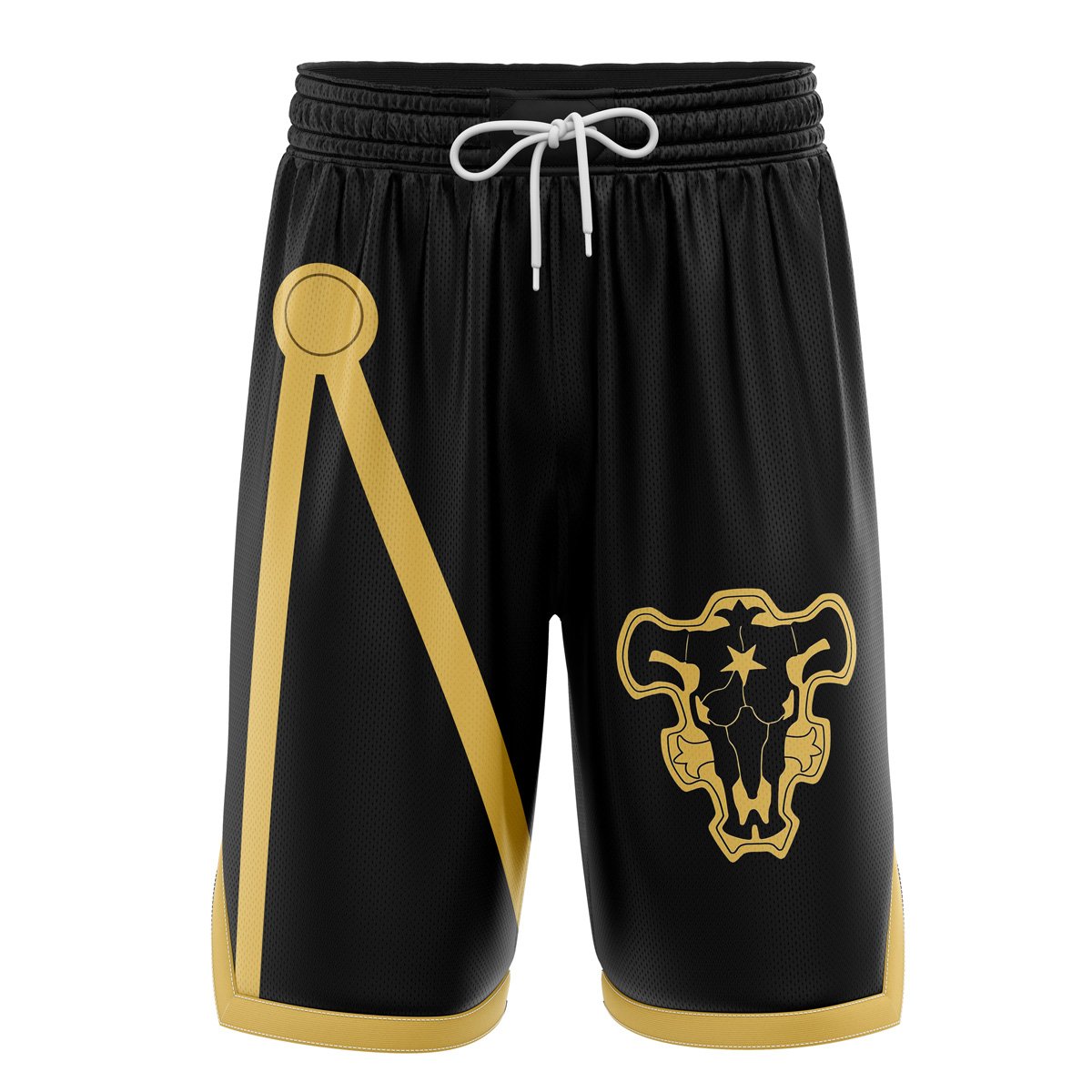 a black and gold shorts with a bull head on the side