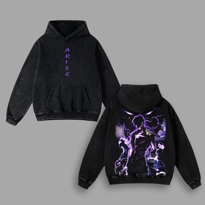 Nysekai "Sung Jin Woo Arise!!!" Solo Leveling Vintage Oversized Hoodie