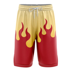 a red and yellow shorts with flames on it