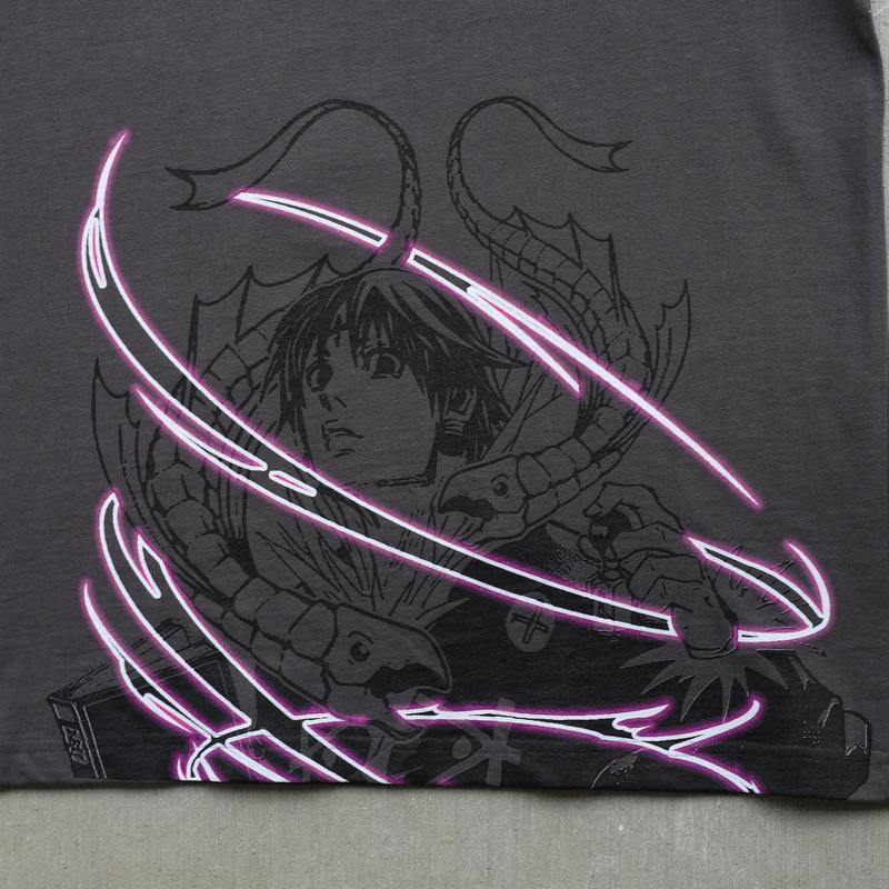 a t - shirt with a drawing of a man holding a sword