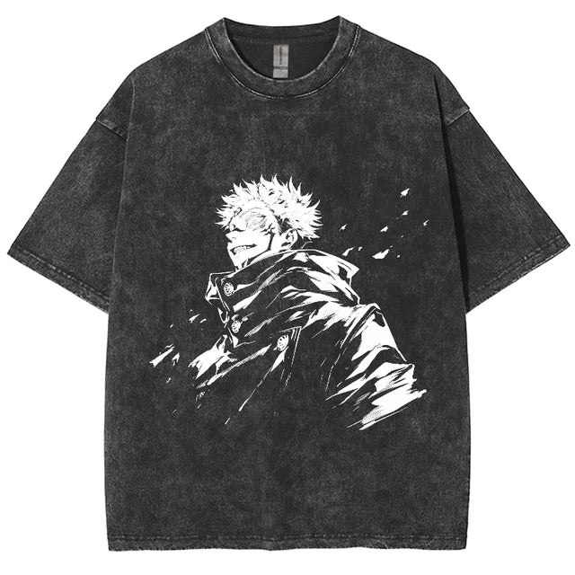 a black t - shirt with a white drawing of a man