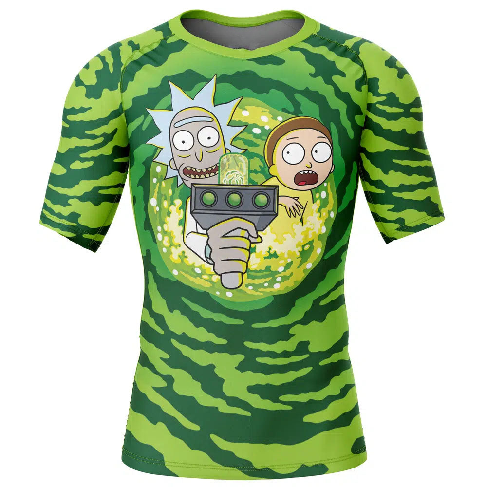 Portal Rick and Morty Short Sleeve Rash Guard Compression Shirt